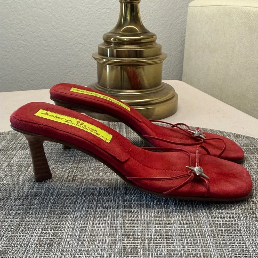 Red Suede Star-Accent Heeled Sandals by Goffredo Fantini - Picture 4 of 7
